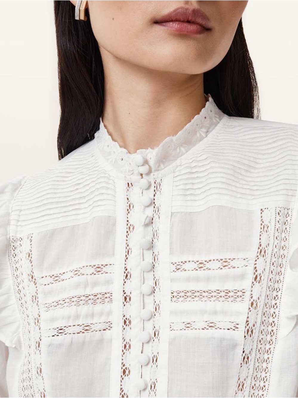 Allsaints Heather Embroidered Eyelet Blouse in White Size 8 - Picture 4 of 16